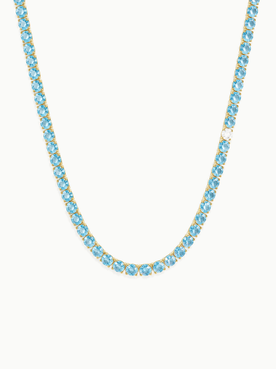 Fancy Blue 3.75mm (20.50-28.50 ctw) Round 4-Prong Lab Grown Diamond Tennis Necklace