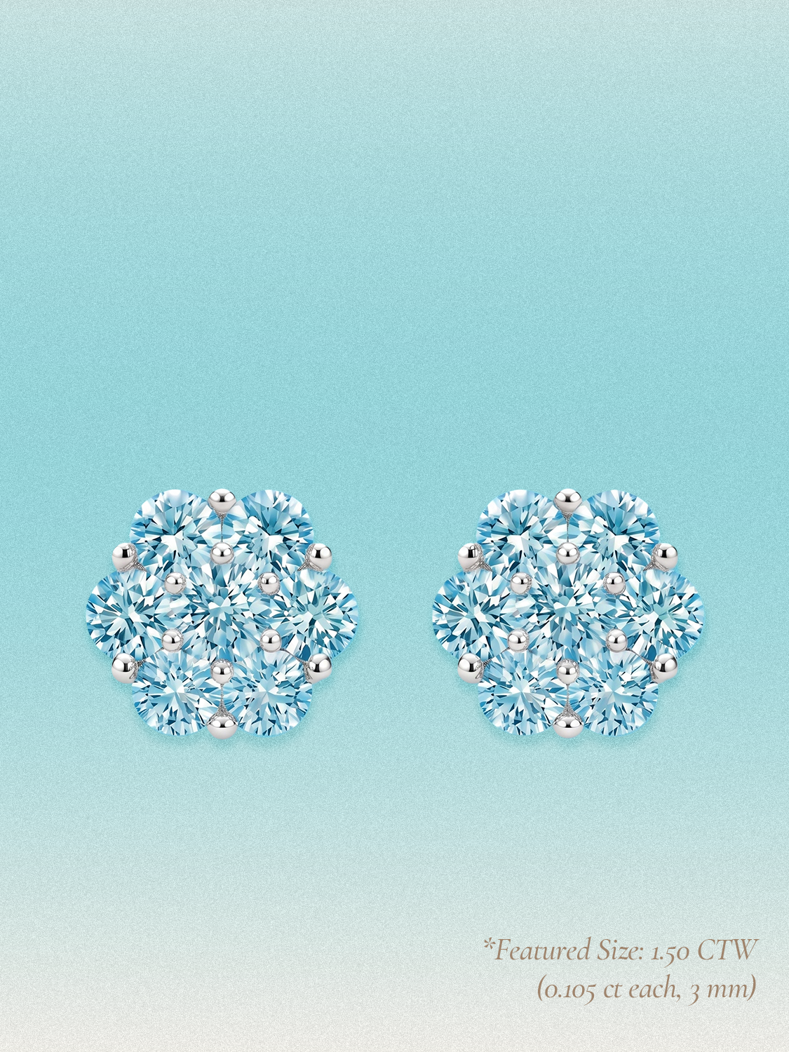 Blue Lab Diamond 14-Stones Flower Cluster Lab Grown Diamond Stud Earrings