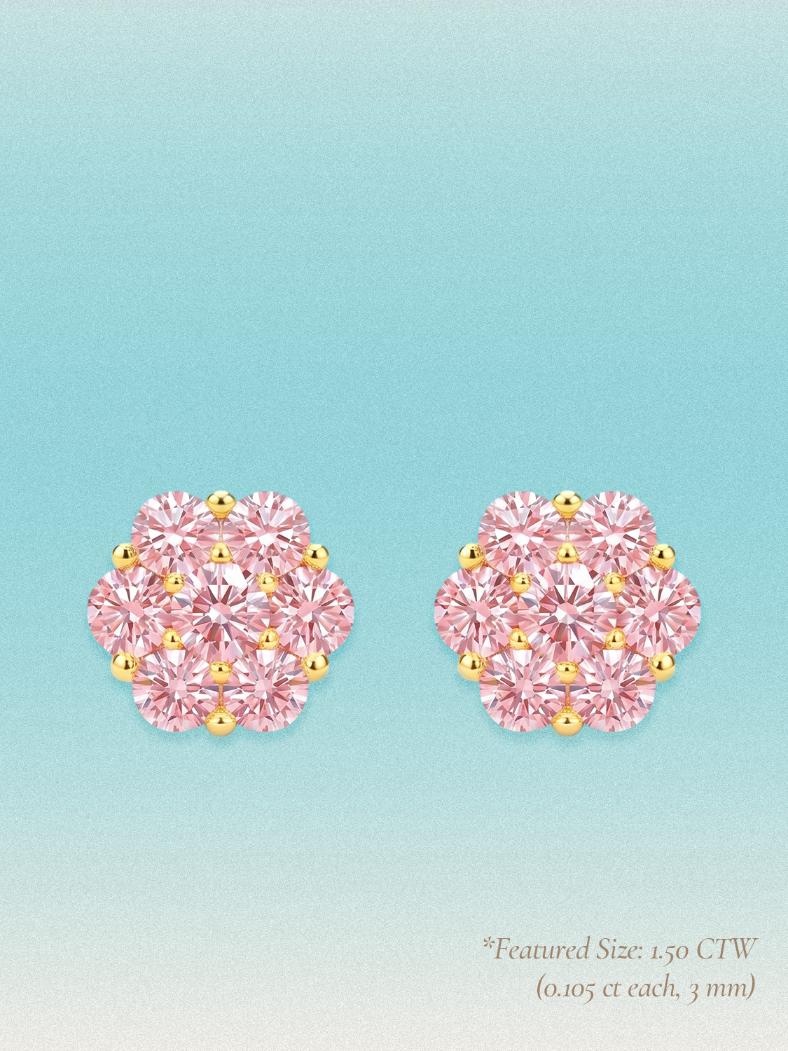 Pink Lab Diamond 14-Stones Flower Cluster Lab Grown Diamond Stud Earrings