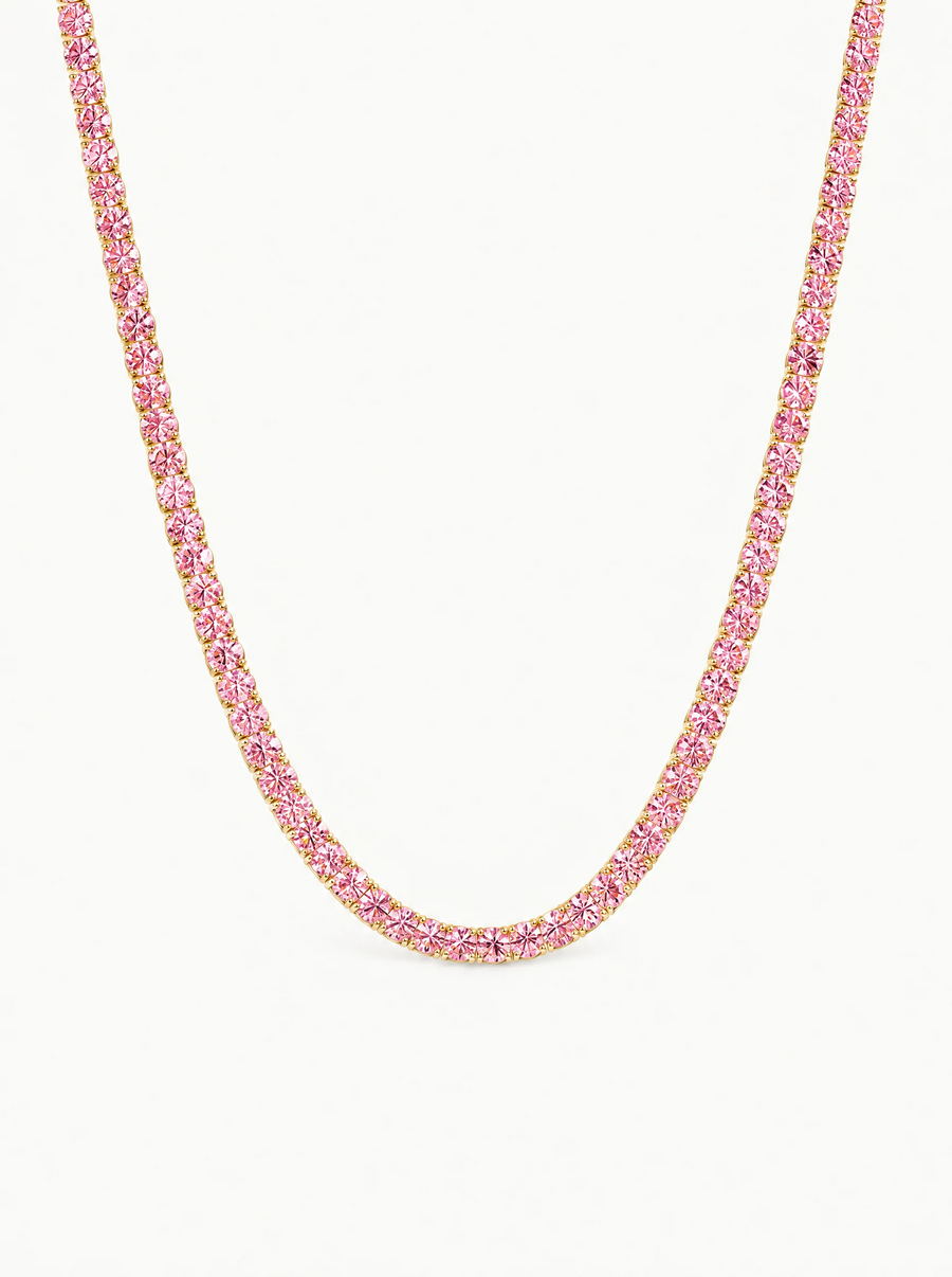 Fancy Pink 3mm (14.30-19.50 ctw) Round 4-Prong Lab Grown Diamond Tennis Necklace