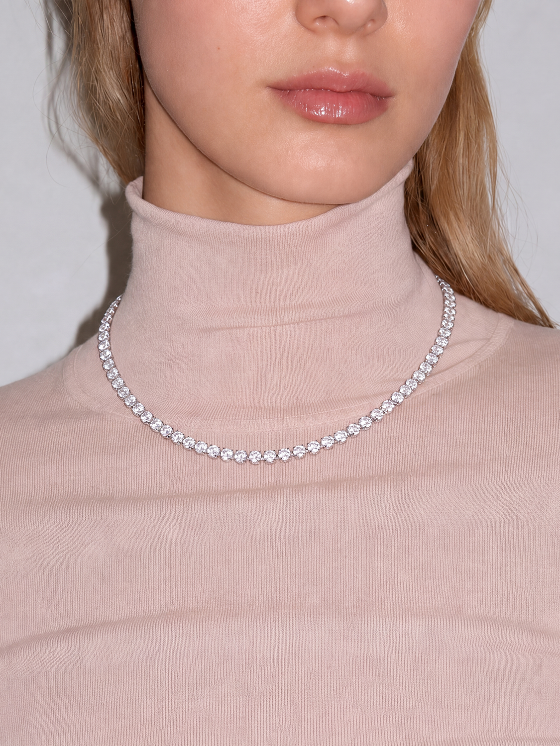 3mm (14.30-19.50 ctw) Round 4-Prong Lab Grown Diamond Tennis Necklace