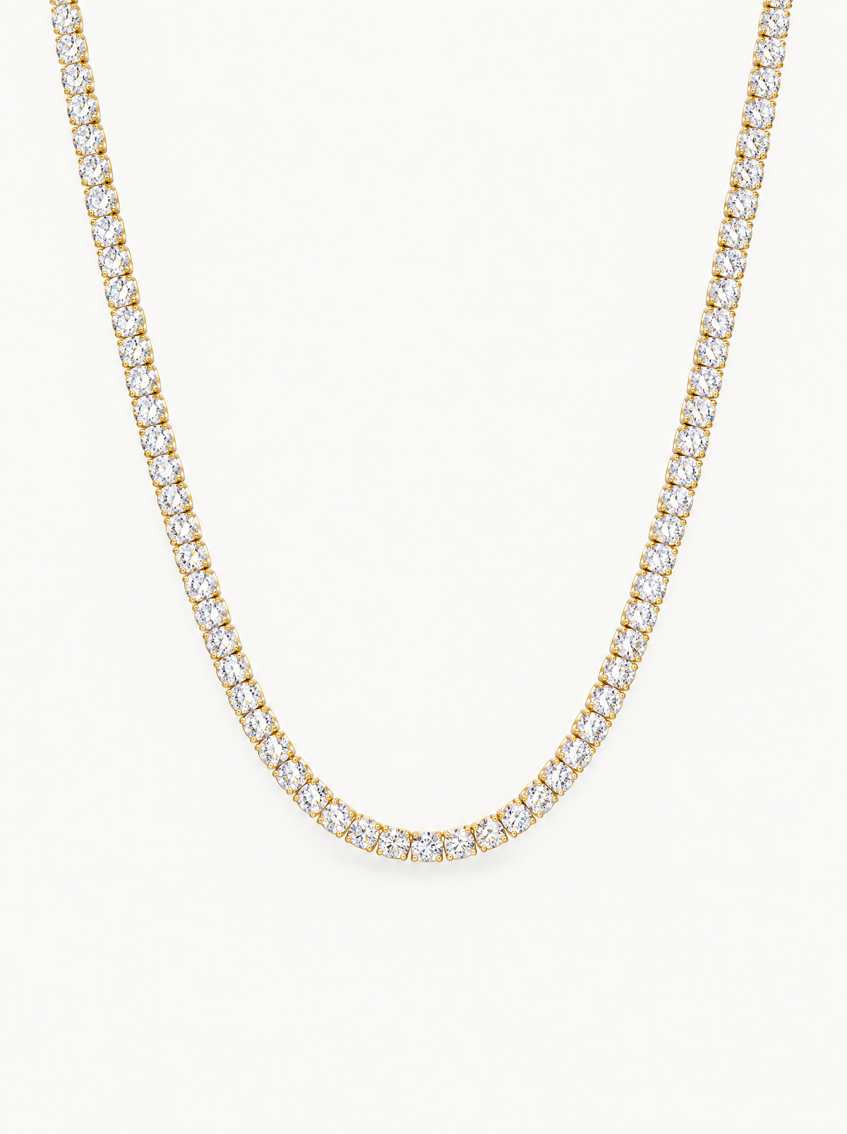 3mm (14.30-19.50 ctw) Round 4-Prong Lab-Grown Diamond Tennis Necklace in 14K yellow gold, front view — Bow Tie Lab Diamonds