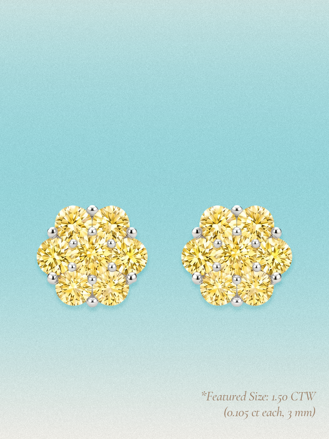 Yellow Lab Diamond 14-Stones Flower Cluster Lab Grown Diamond Stud Earrings