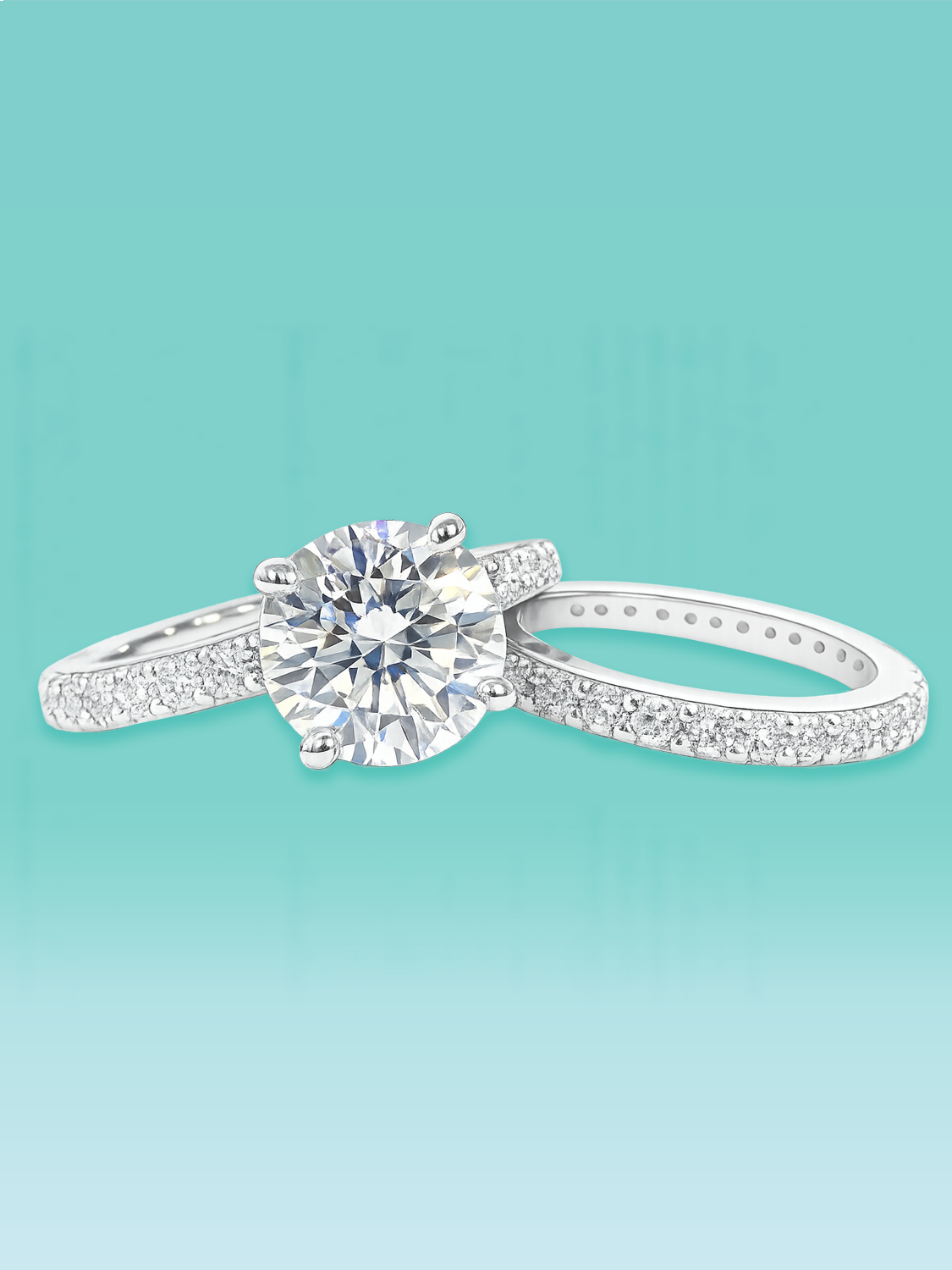 4 Prong Round Cut Lab Diamond Engagement Ring Set