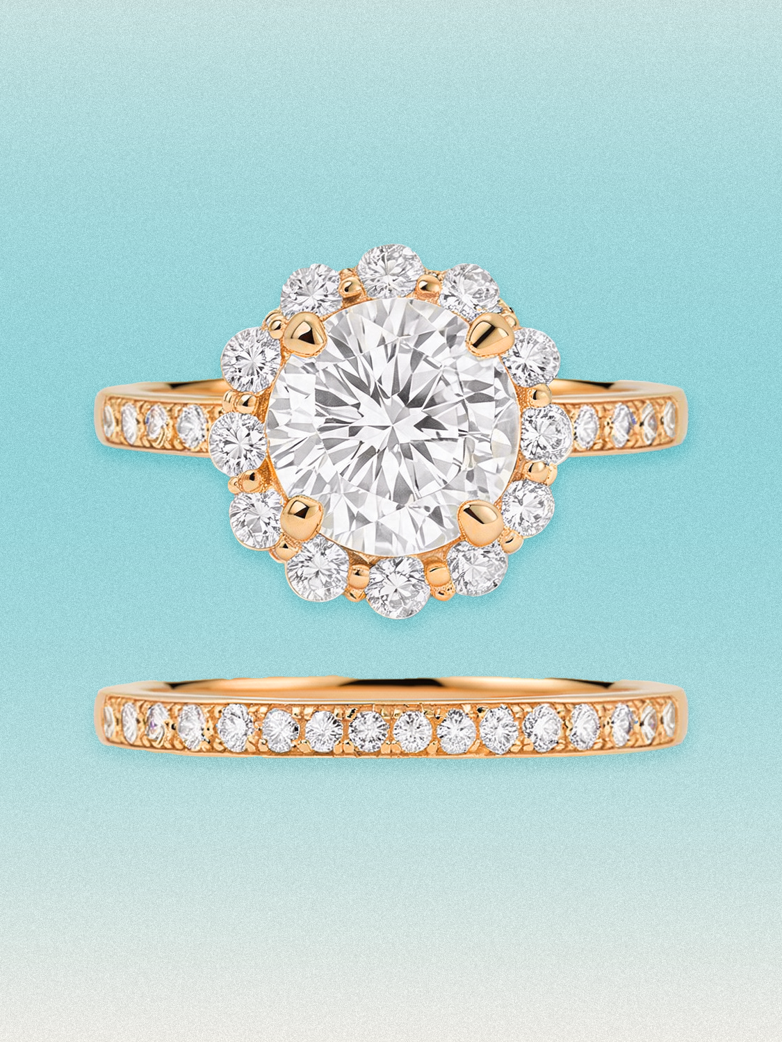 4.00 ctw Round Scalloped Halo Pave Lab Grown Diamond Bridal Set
