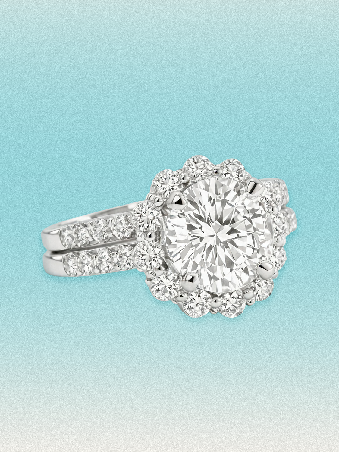 4.00 ctw Round Scalloped Halo Pave Lab Grown Diamond Bridal Set