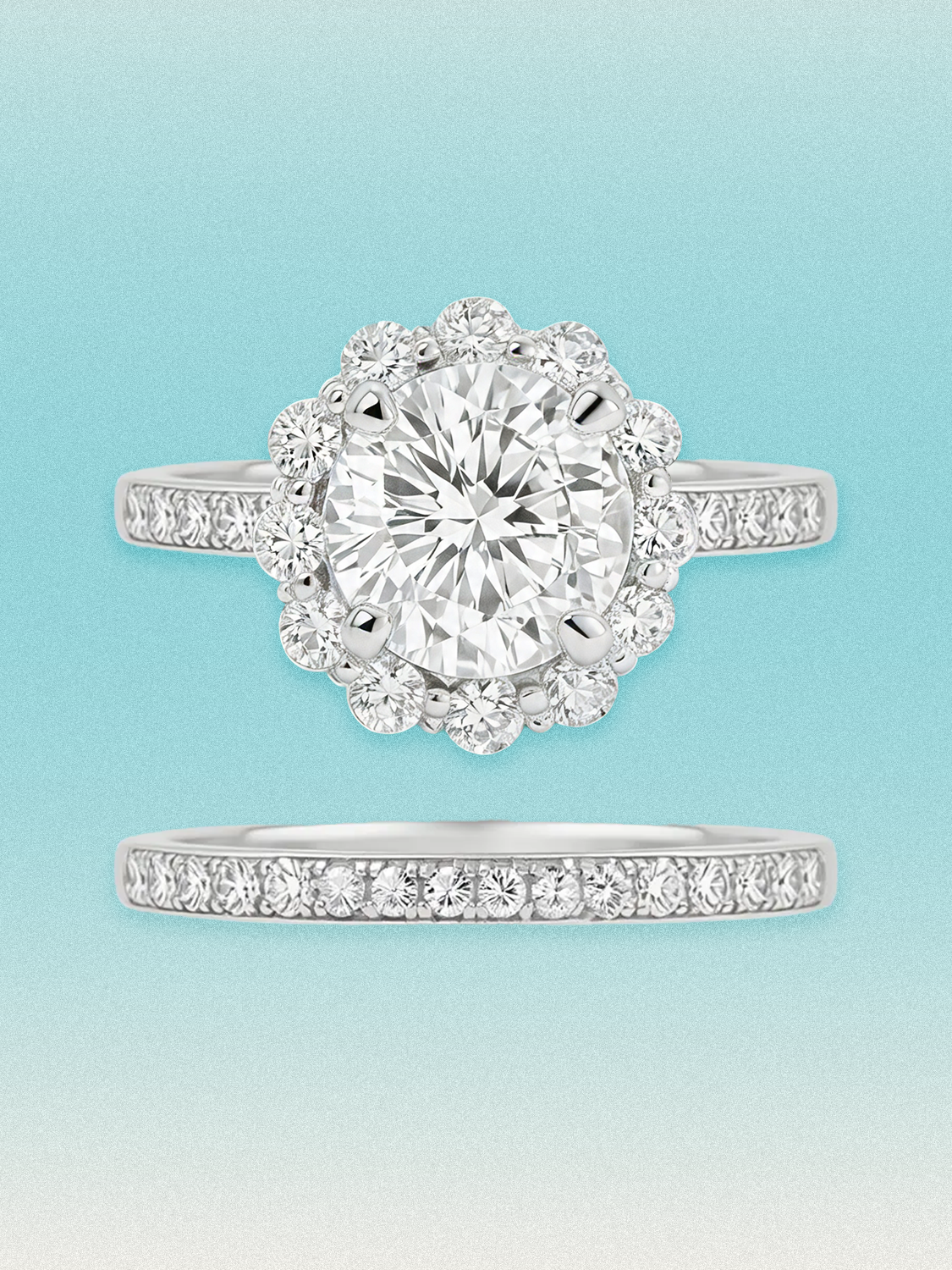 4.00 ctw Round Scalloped Halo Pave Lab Grown Diamond Bridal Set