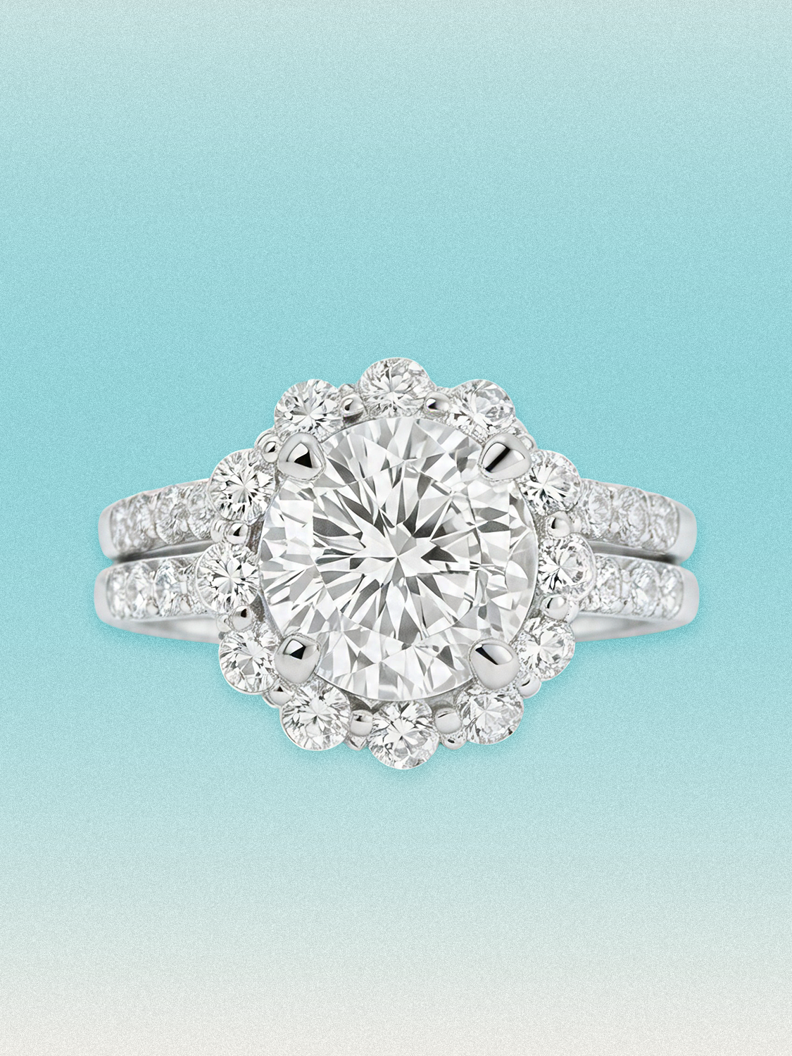 4.00 ctw Round Scalloped Halo Pave Lab Grown Diamond Bridal Set