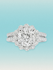 4.00 ctw Round Scalloped Halo Pave Lab Grown Diamond Bridal Set