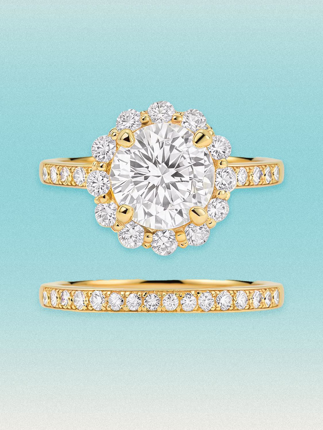 4.00 ctw Round Scalloped Halo Pave Lab Grown Diamond Bridal Set