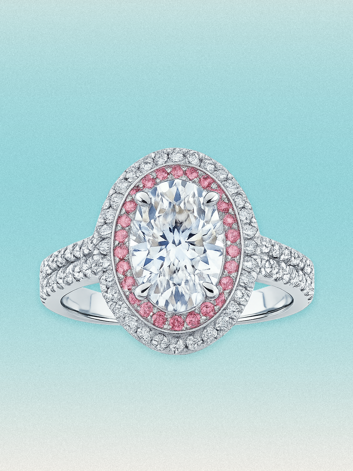 4.10 ctw Oval Pink Double Halo Pave Lab Grown Diamond Ring