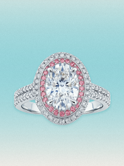 4.10 ctw Oval Pink Double Halo Pave Lab Grown Diamond Ring