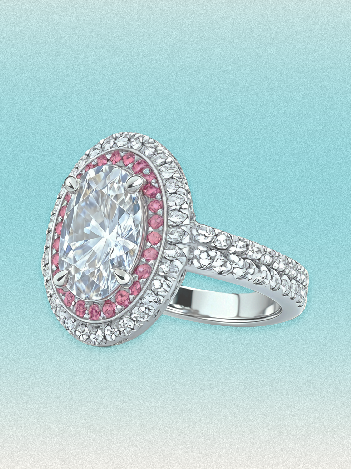 4.10 ctw Oval Pink Double Halo Pave Lab Grown Diamond Ring