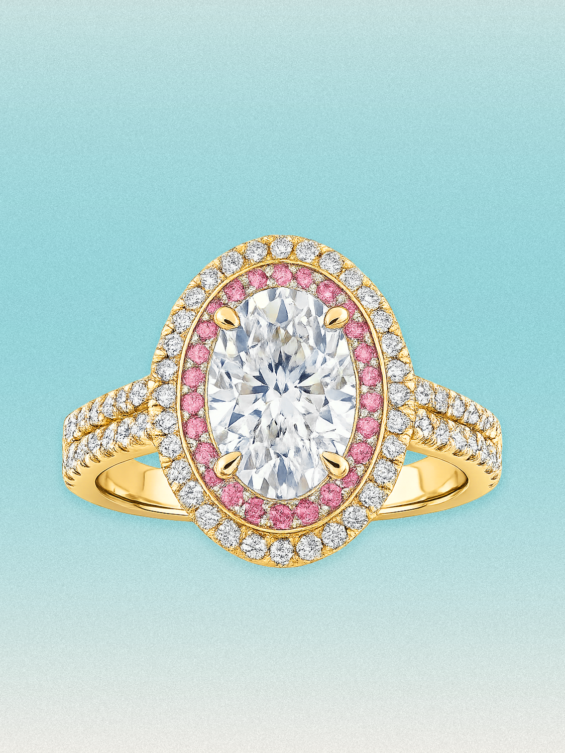 4.10 ctw Oval Pink Double Halo Pave Lab Grown Diamond Ring