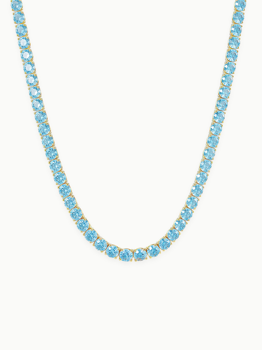 Fancy Blue 4.25mm (27.60-37.80 ctw) Round 4-Prong Lab Grown Diamond Tennis Necklace