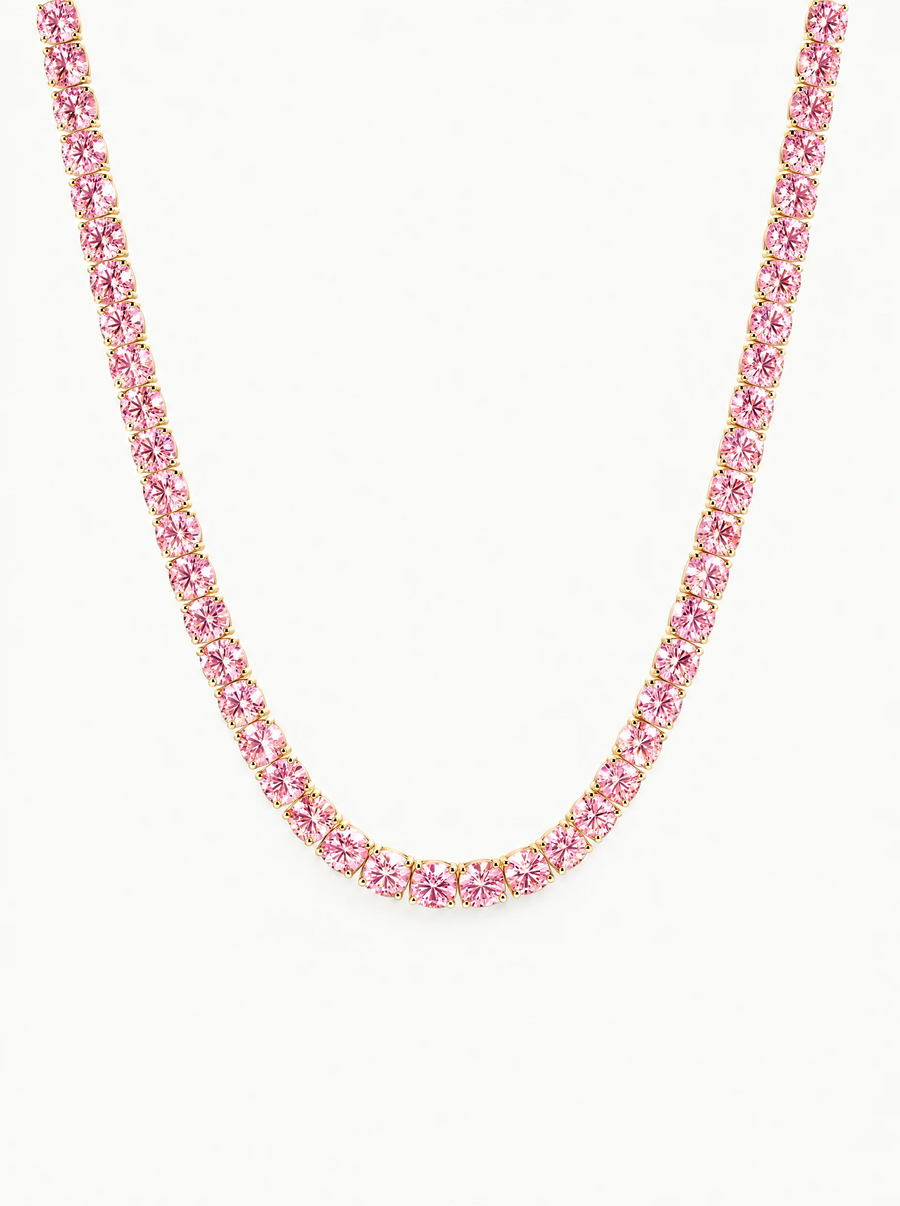 Fancy Pink 4.25mm (27.60-37.80 ctw) Round 4-Prong Lab Grown Diamond Tennis Necklace