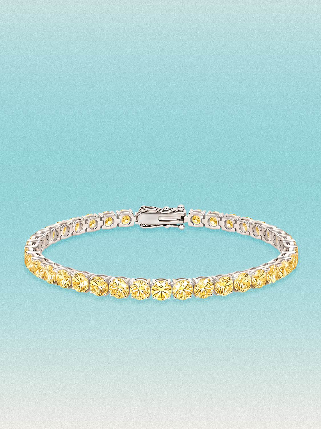 Bow Tie Lab Diamonds Fancy Yellow 4.3mm (12.00 ctw) Round 4-Prong lab-grown diamond tennis bracelet — 39 round yellow lab-grown diamonds, 12.00 ctw total, 7-inch, shown in 14K white gold.