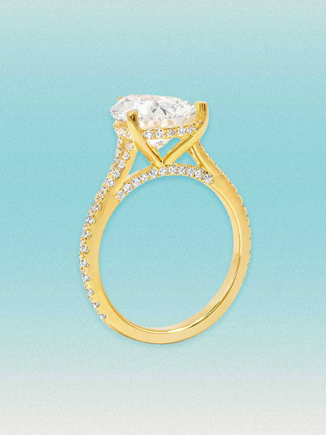 4.50 ctw Pear Hidden Halo Split Shank Pave Lab Grown Diamond Engagement Ring