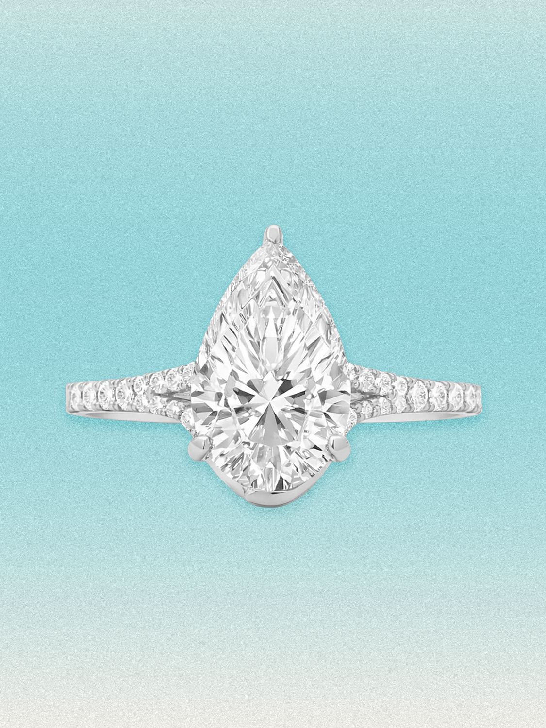 4.50 ctw Pear Hidden Halo Split Shank Pave Lab Grown Diamond Engagement Ring