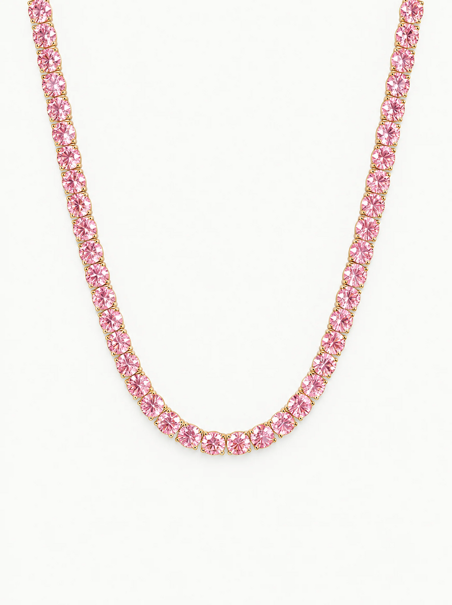 Fancy Pink 4.5mm (37.50-41.00 ctw) Round 4-Prong Lab Grown Diamond Tennis Necklace