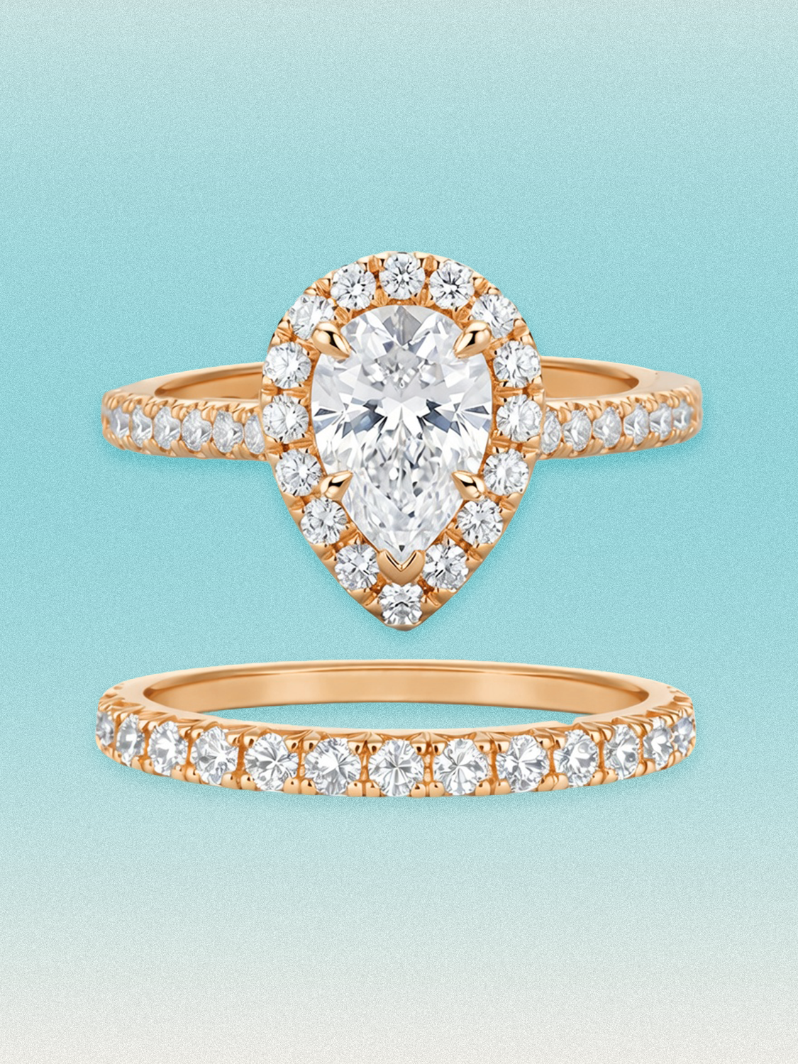 4.70 ctw Pear Halo Pave Lab Grown Diamond Bridal Set