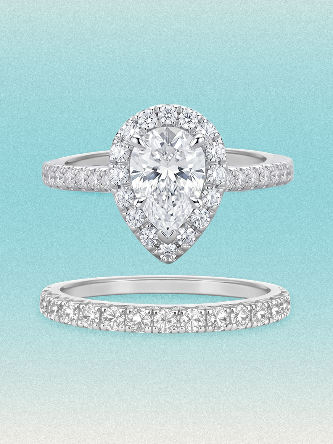 4.70 ctw Pear Halo Pave Lab Grown Diamond Bridal Set