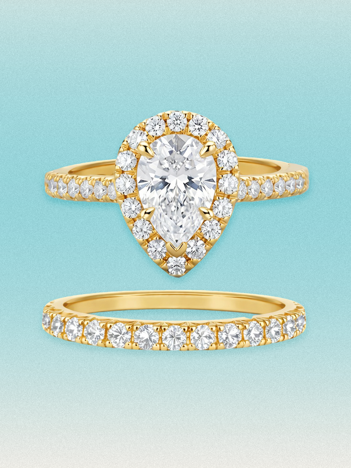 4.70 ctw Pear Halo Pave Lab Grown Diamond Bridal Set