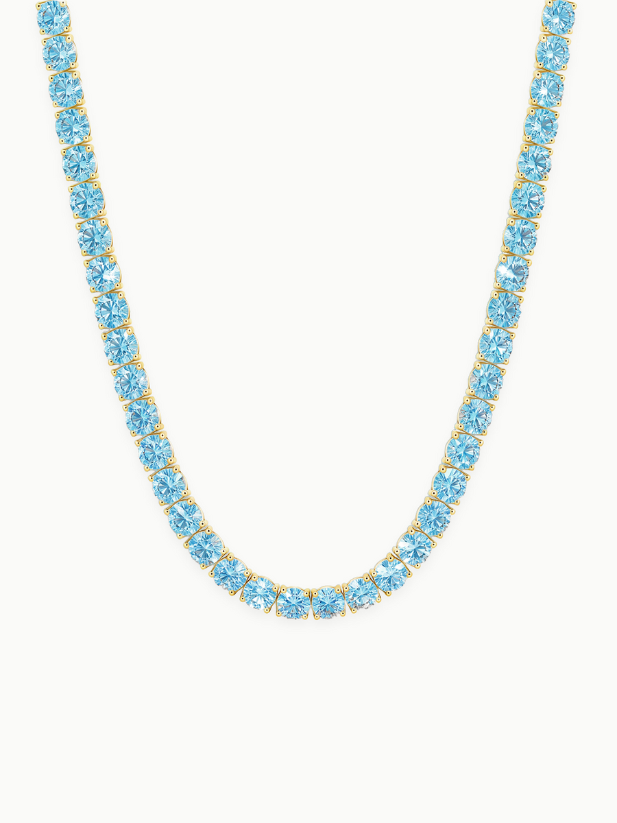 Fancy Blue 4.75mm (42.50-47.00 ctw) Round 4-Prong Lab Grown Diamond Tennis Necklace