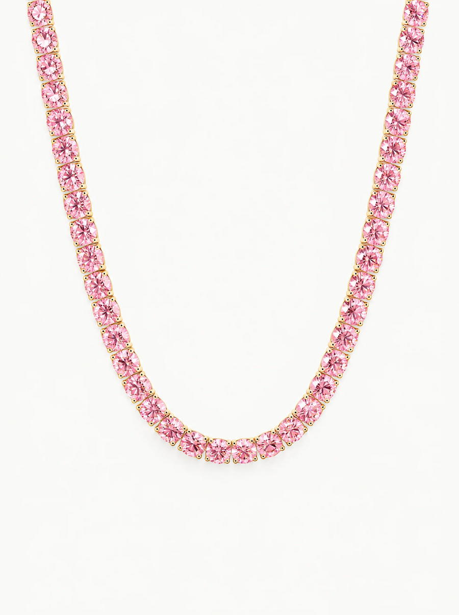Fancy Pink 4.75mm (42.50-47.00 ctw) Round 4-Prong Lab Grown Diamond Tennis Necklace