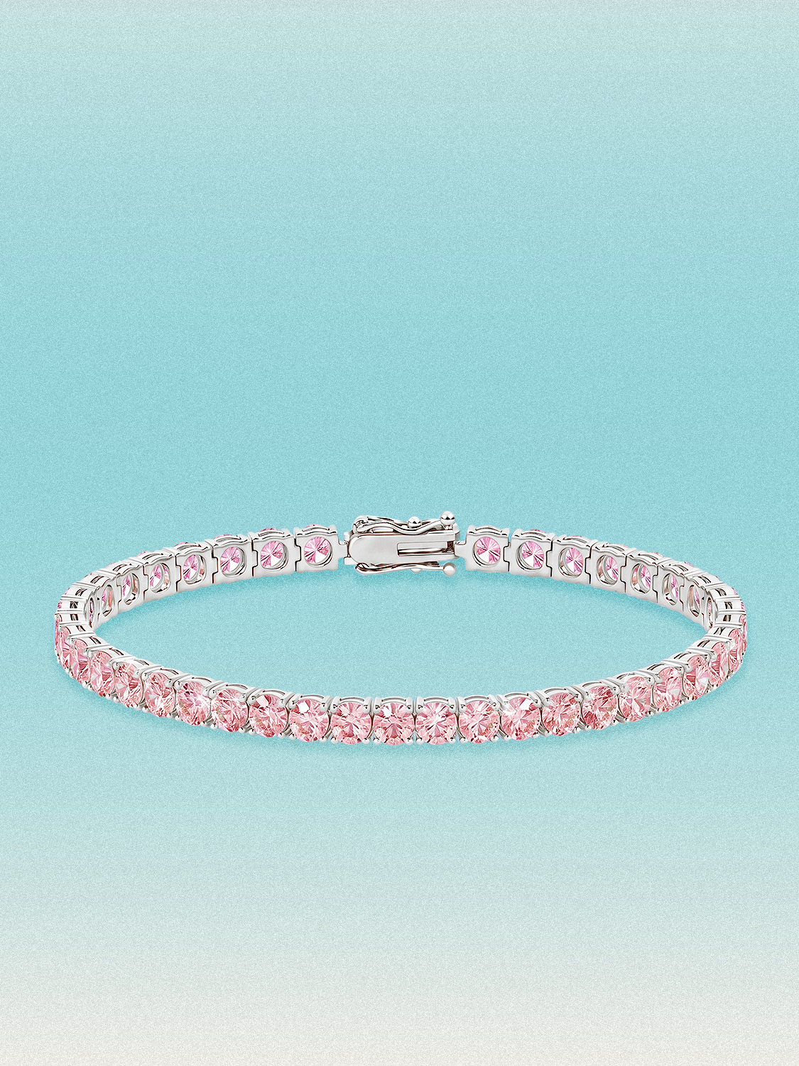 Bow Tie Lab Diamonds Fancy Pink 4mm (10.00 ctw) Round 4-Prong lab-grown diamond tennis bracelet — 40 round pink lab-grown diamonds, 10.00 ctw total, 7-inch, shown in 14K white gold.