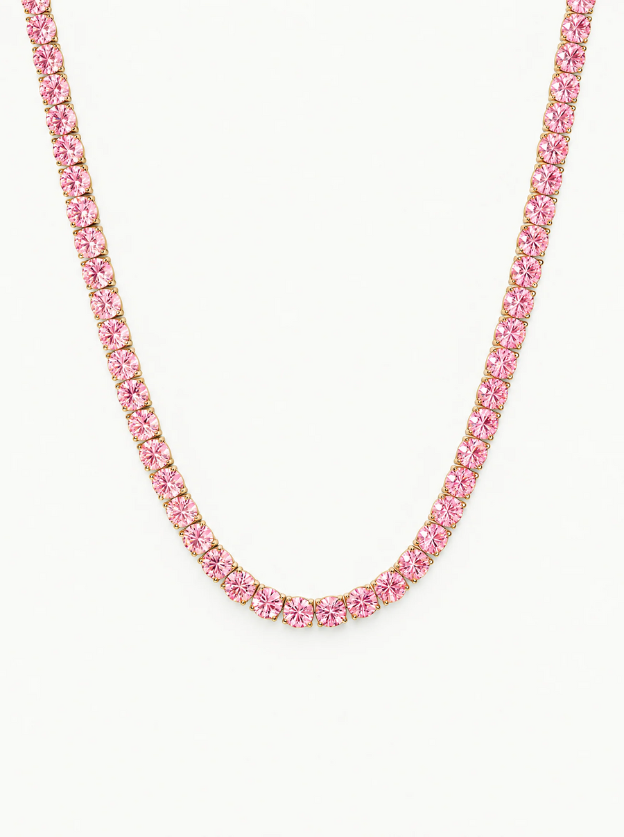 Fancy Pink 4mm (24.00-33.10 ctw) Round 4-Prong Lab Grown Diamond Tennis Necklace