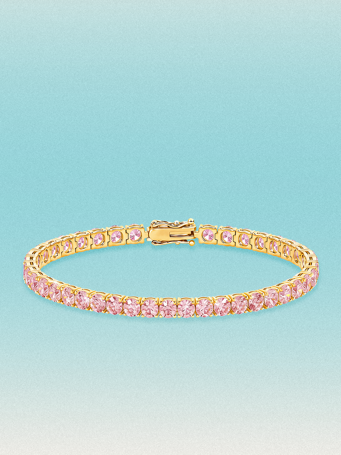 Close-up of the Bow Tie Lab Diamonds Fancy Pink 4mm (10.00 ctw) Round 4-Prong lab-grown diamond tennis bracelet — round pink lab-grown diamonds in a 4-prong setting, 10.00 ctw total.