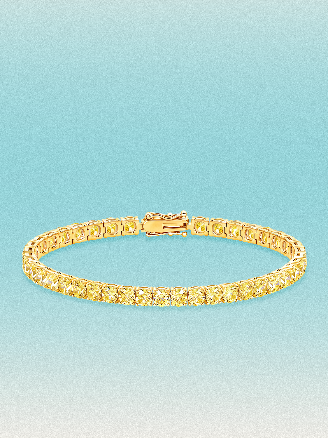 Close-up of the Bow Tie Lab Diamonds Fancy Yellow 4mm (10.00 ctw) Round 4-Prong lab-grown diamond tennis bracelet — round yellow lab-grown diamonds in a 4-prong setting, 10.00 ctw total.