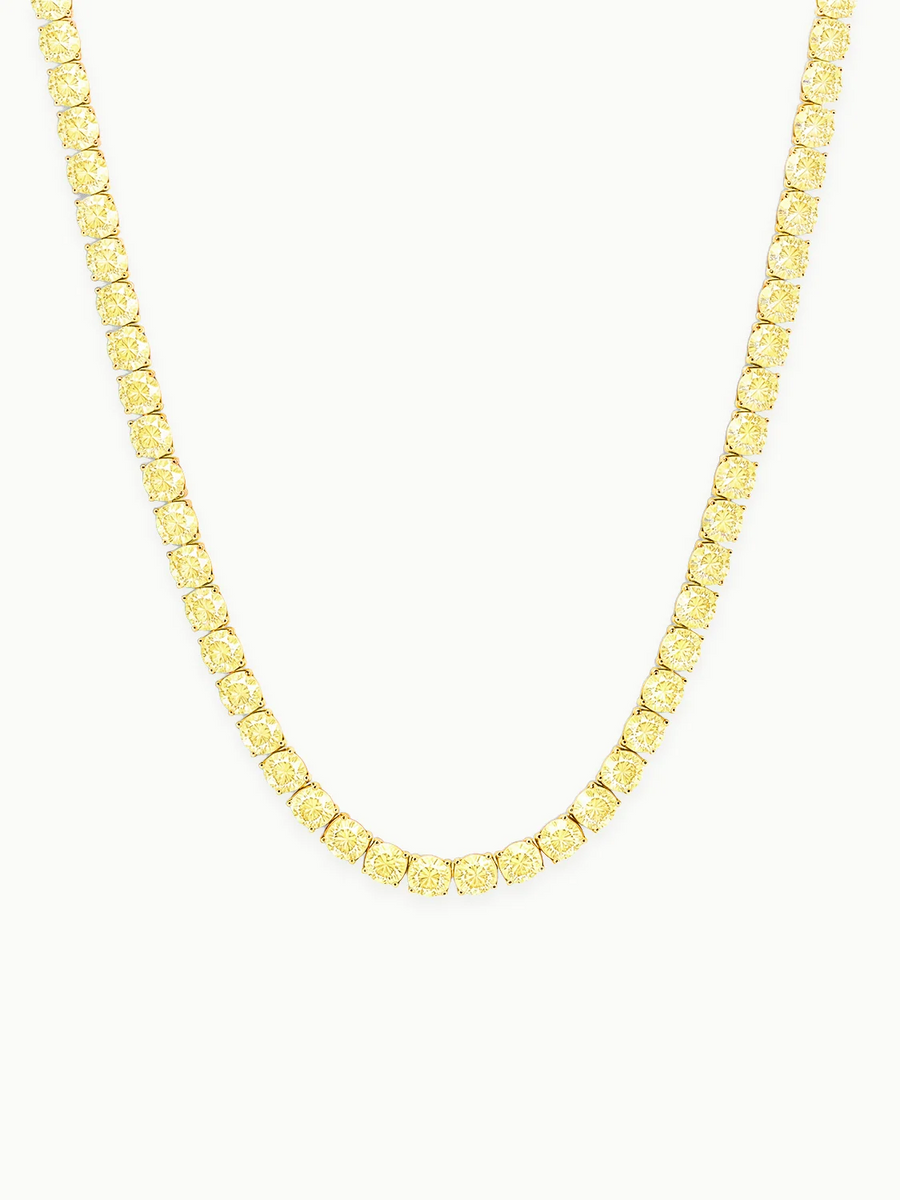 Fancy Yellow 4mm (24.00-33.10 ctw) Round 4-Prong Lab Grown Diamond Tennis Necklace