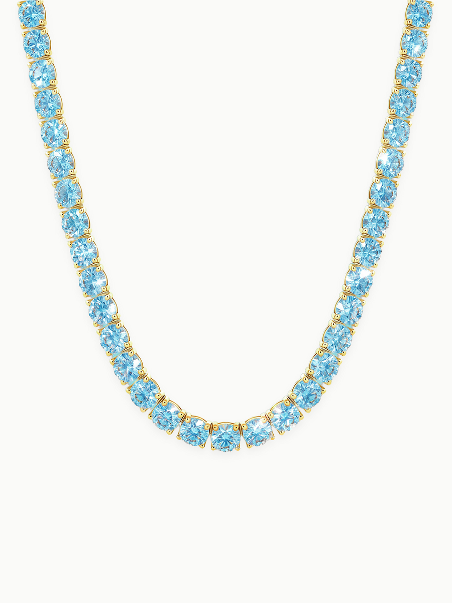Fancy Blue 5.2mm (48.50 ctw) Round 4-Prong Lab Grown Diamond Tennis Necklace