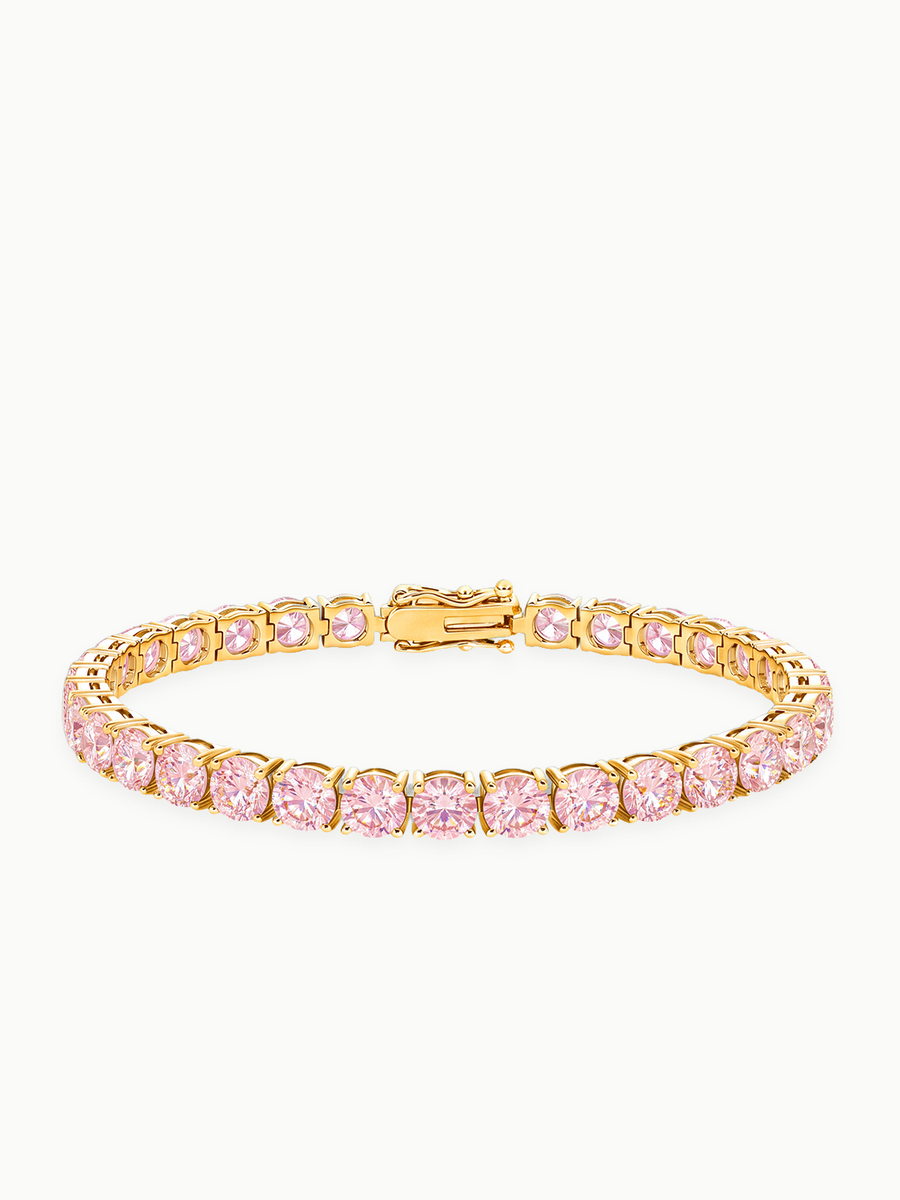 Fancy Pink 5.2mm (17.00 ctw) Round 4-Prong Lab Grown Diamond Tennis Bracelet