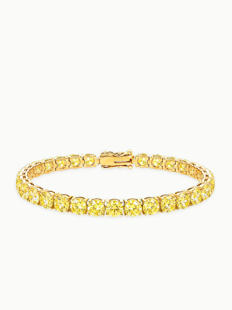 Fancy Yellow 5.2mm (17.00 ctw) Round 4-Prong Lab Grown Diamond Tennis Bracelet