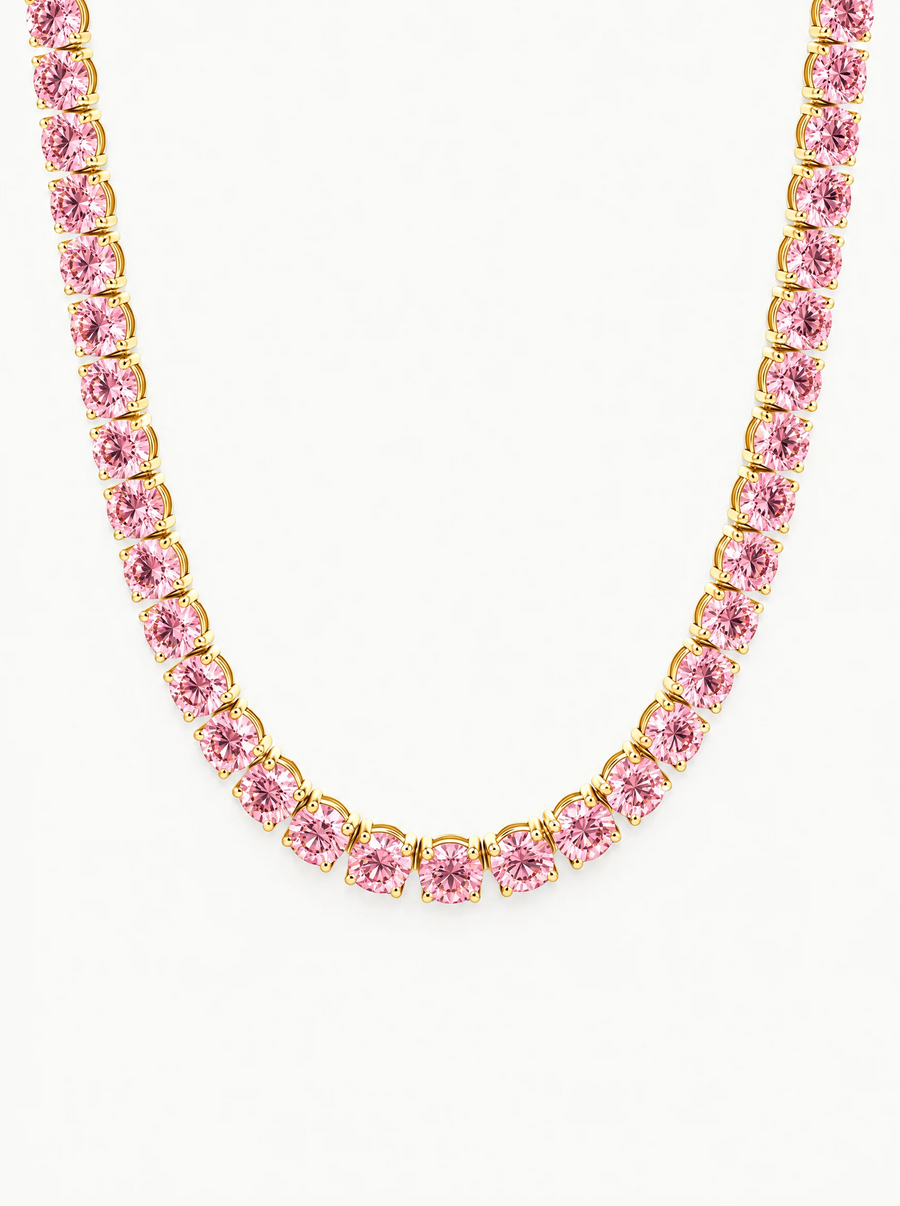 Fancy Pink 5.8mm (58.00-63.50 ctw) Round 4-Prong Lab Grown Diamond Tennis Necklace