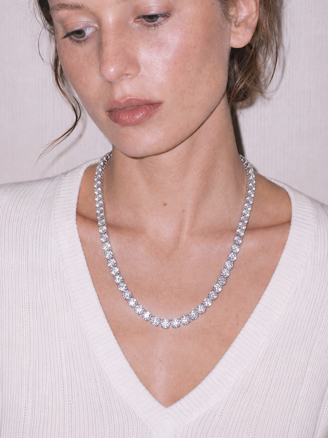 5.8mm (58.00-63.50 ctw) Round 4-Prong Lab Grown Diamond Tennis Necklace