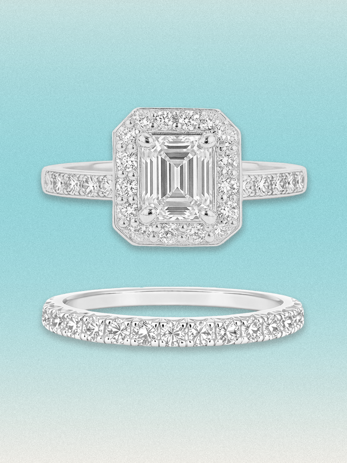 6.00 ctw Asscher Halo Pave Lab Grown Diamond Bridal Set