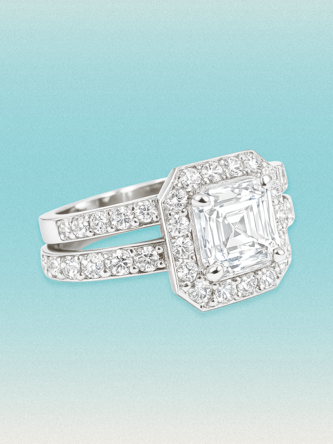 6.00 ctw Asscher Halo Pave Lab Grown Diamond Bridal Set