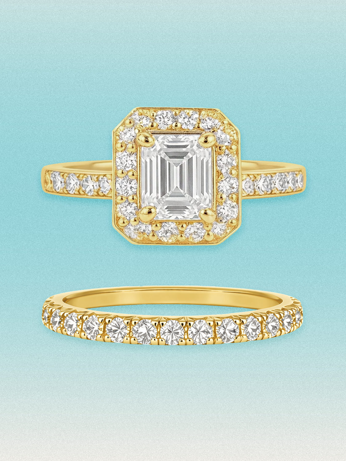 6.00 ctw Asscher Halo Pave Lab Grown Diamond Bridal Set