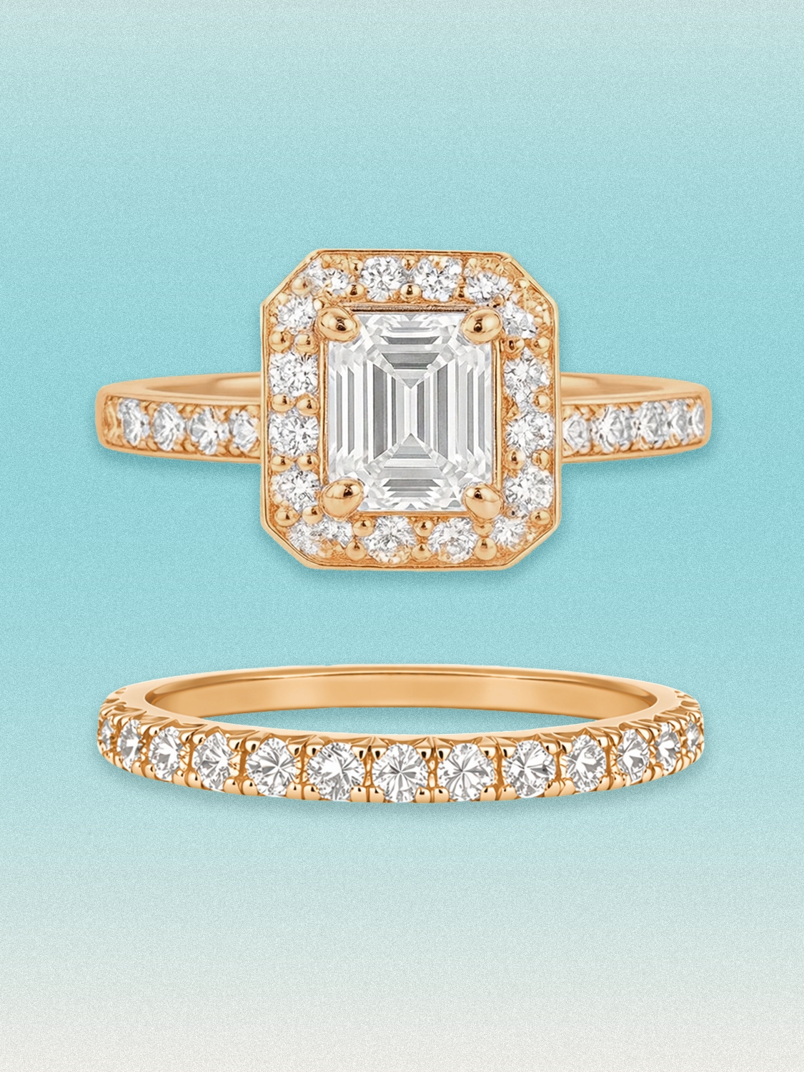 6.00 ctw Asscher Halo Pave Lab Grown Diamond Bridal Set