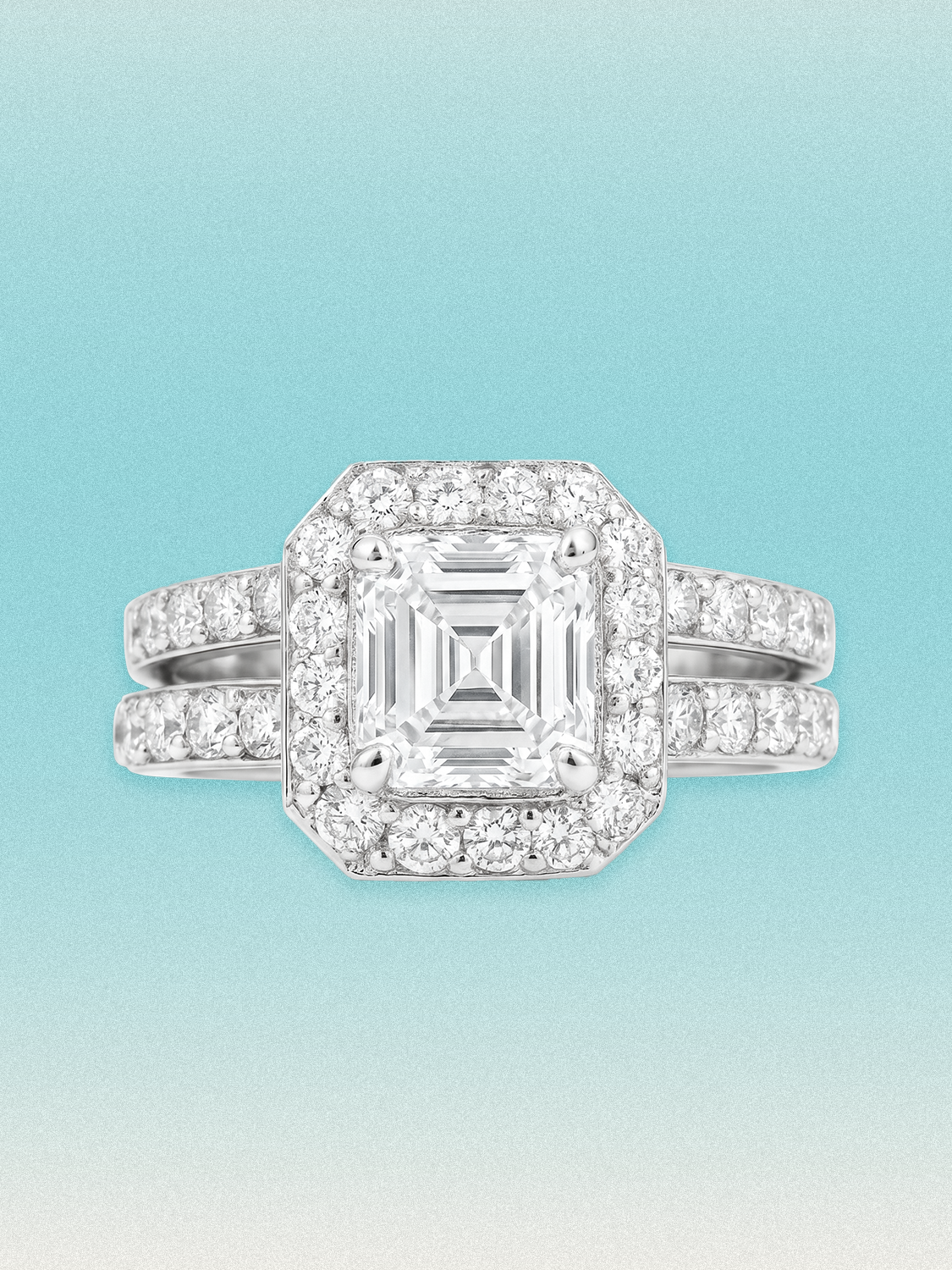 6.00 ctw Asscher Halo Pave Lab Grown Diamond Bridal Set