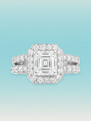 6.00 ctw Asscher Halo Pave Lab Grown Diamond Bridal Set