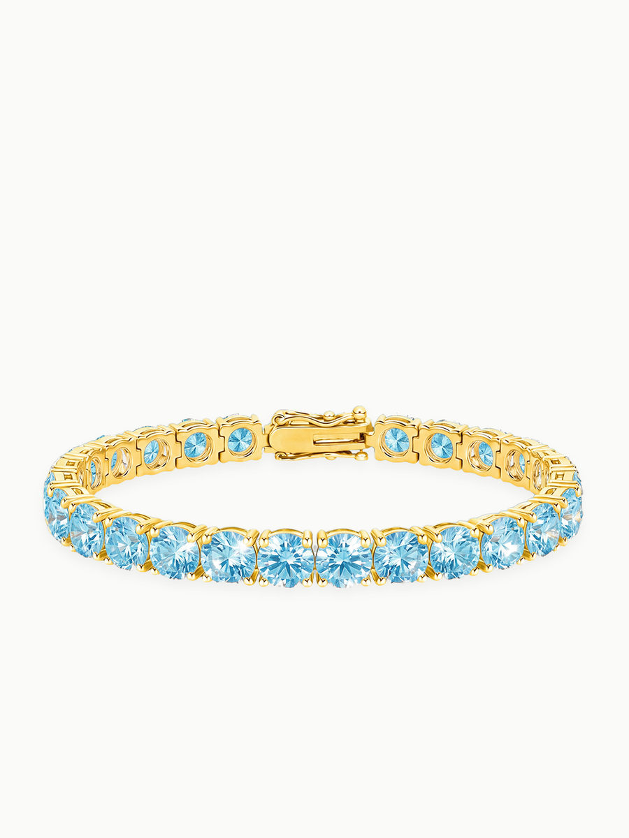 Fancy Blue 6.35mm (26.00 ctw) Round 4-Prong Lab Grown Diamond Tennis Bracelet