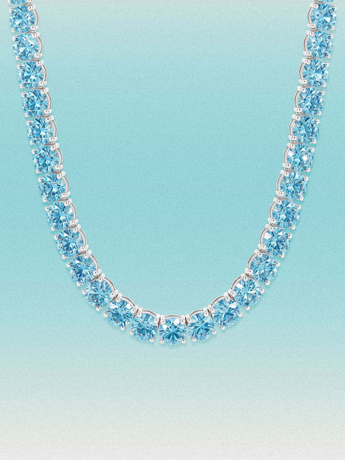 Fancy Blue 6.35mm (75.00 ctw) Round 4-Prong Lab Grown Diamond Tennis Necklace