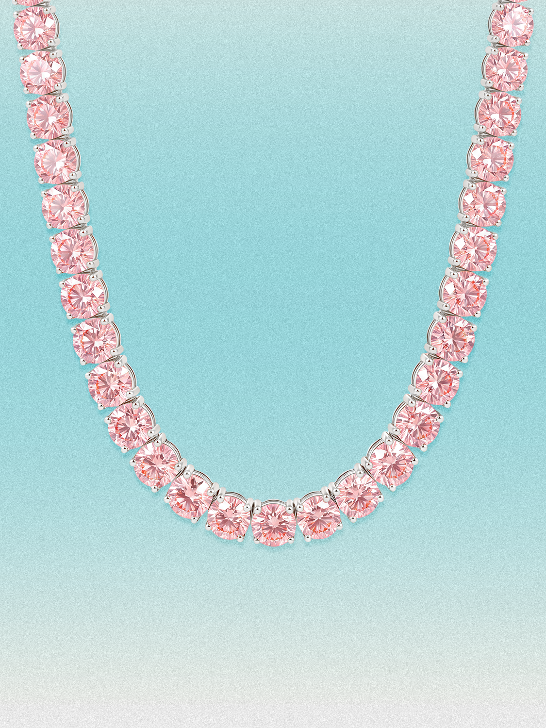 Fancy Pink 6.35mm (75.00 ctw) Round 4-Prong Lab Grown Diamond Tennis Necklace