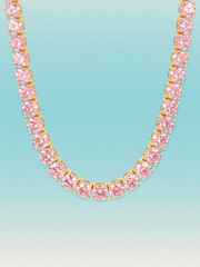 Fancy Pink 6.35mm (75.00 ctw) Round 4-Prong Lab Grown Diamond Tennis Necklace