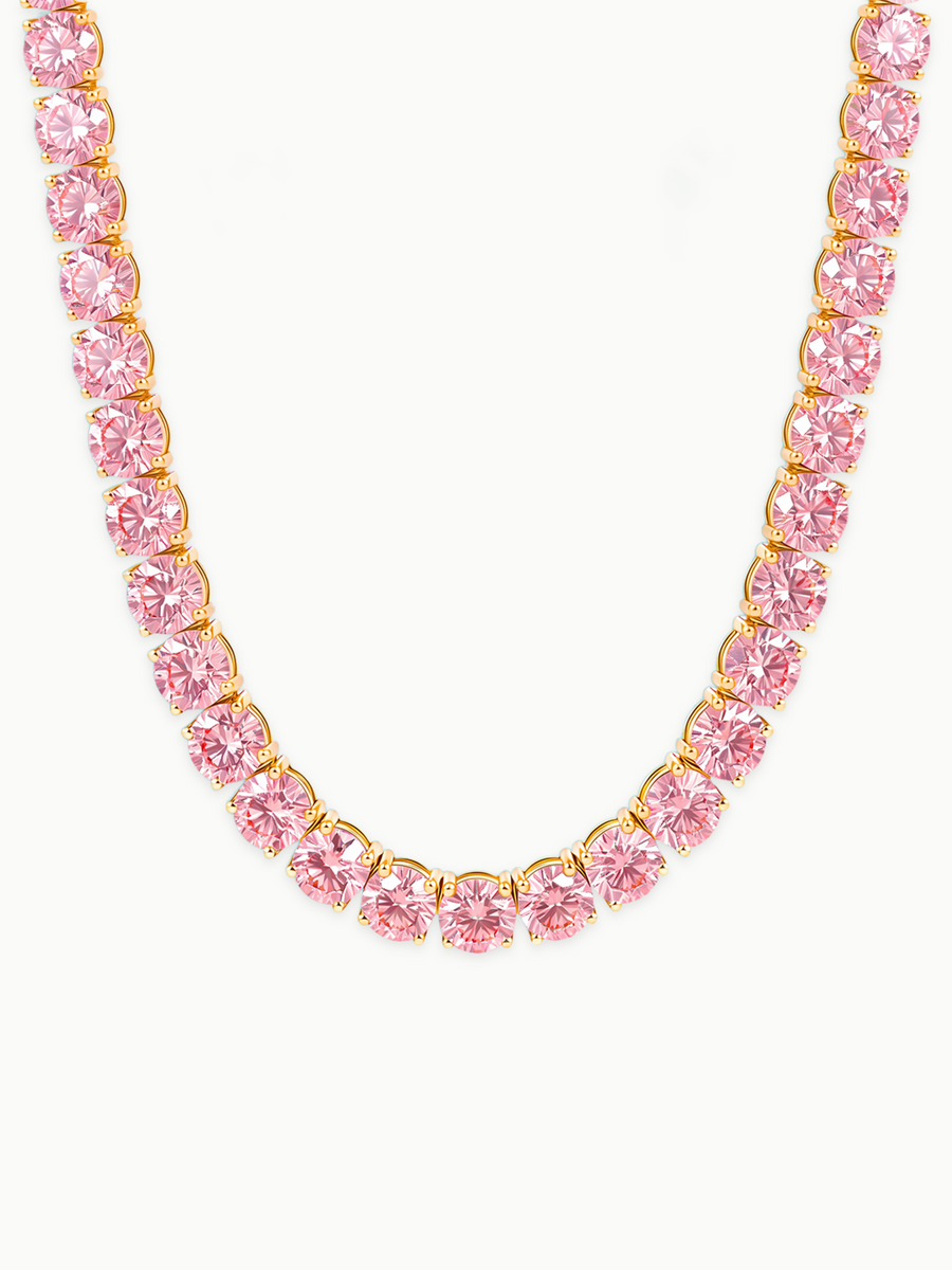 Fancy Pink 6.35mm (75.00 ctw) Round 4-Prong Lab Grown Diamond Tennis Necklace